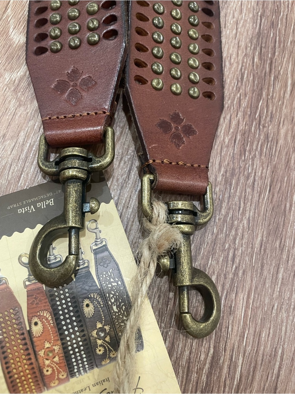 Patricia Nash Brown Italian Leather Studded Strap with Antique Brass Hardware - Picture 3 of 4